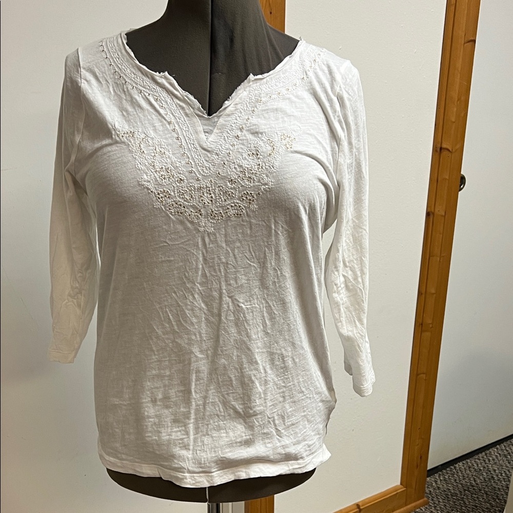 Chaps White Embroidered Blouse
